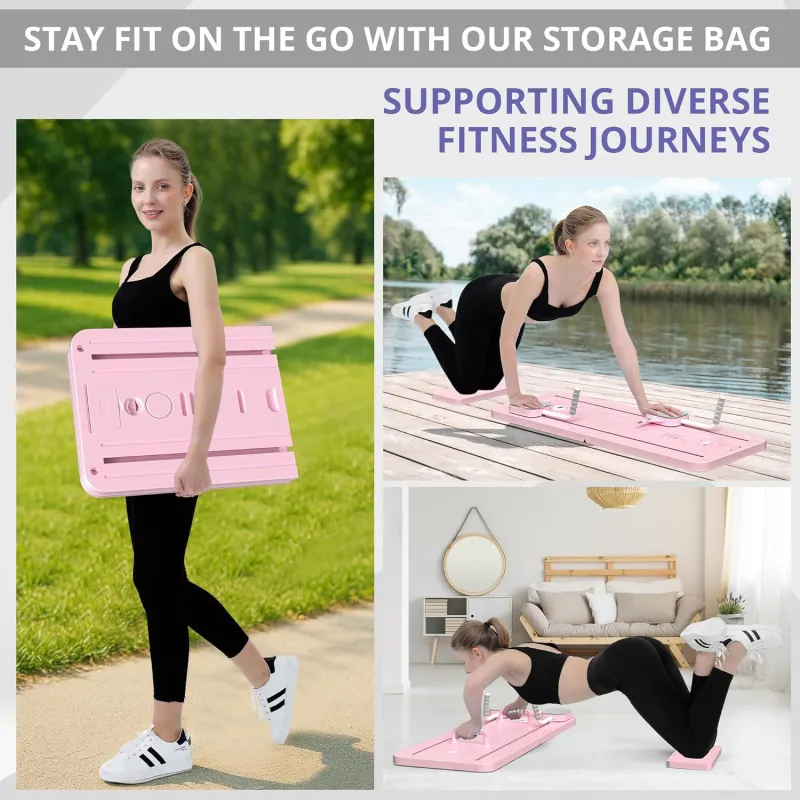 Foldable Pilates Board, Portable Abs Machine, Full Body Exercise Equipment for Home, Pilates Reformer with Elbow Support, with Resistance Bands＆Ab Mat＆Push Up Bar Pink-5