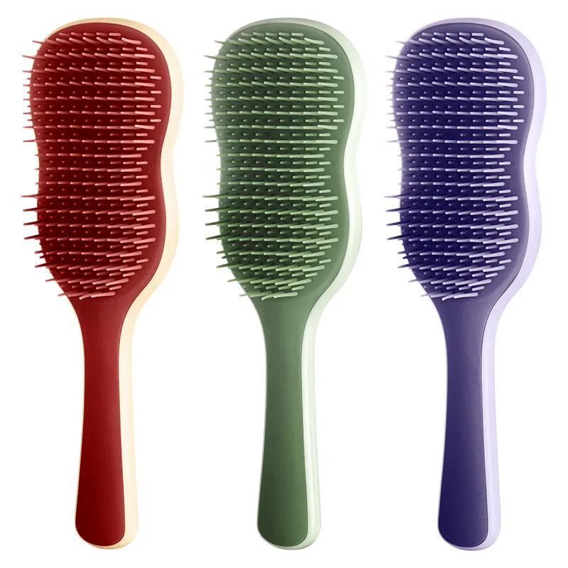 Plantain Leaf Smooth Hair Comb for Girls, Prevents Tangling in Long Hair, Soft-tooth Massage Comb with Cushion Red S-3