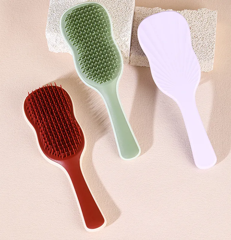 Plantain Leaf Smooth Hair Comb for Girls, Prevents Tangling in Long Hair, Soft-tooth Massage Comb with Cushion Red S-1