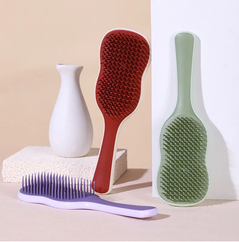 Plantain Leaf Smooth Hair Comb for Girls, Prevents Tangling in Long Hair, Soft-tooth Massage Comb with Cushion Red S-2