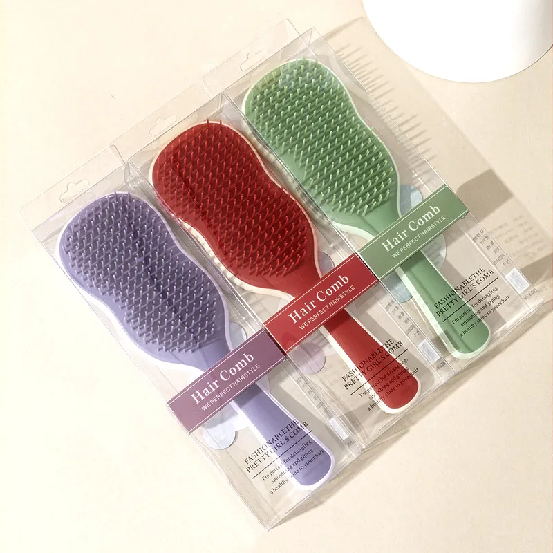 Plantain Leaf Smooth Hair Comb for Girls, Prevents Tangling in Long Hair, Soft-tooth Massage Comb with Cushion Green S-2