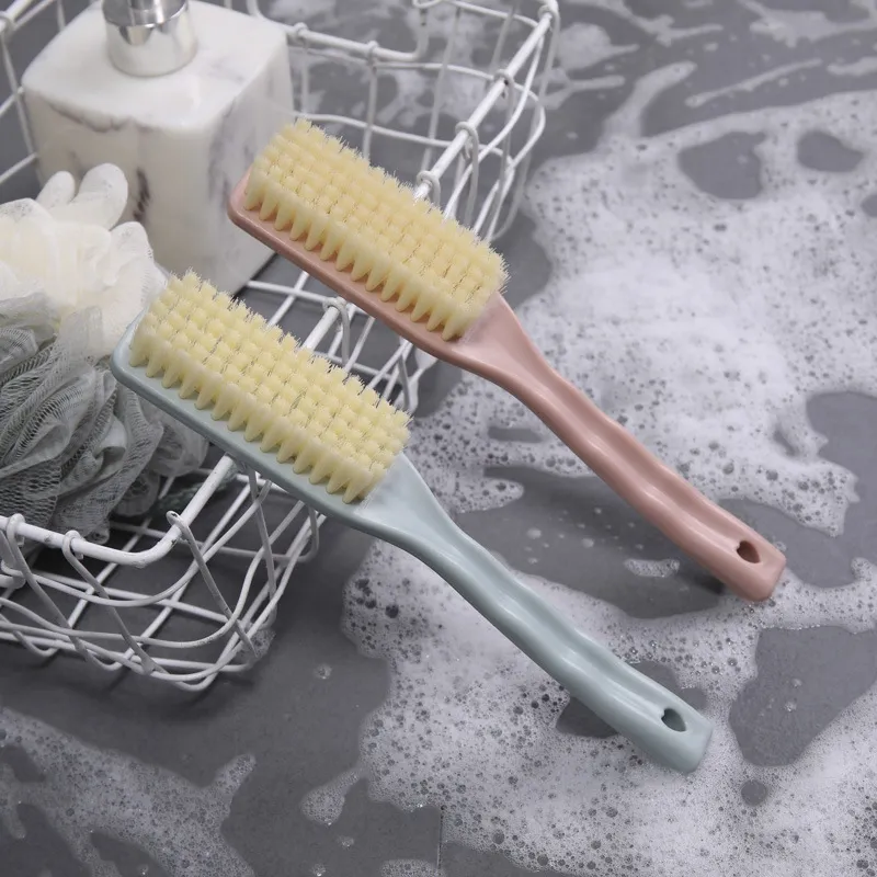 Plastic cleaning brush, laundry brush, scrubbing brush, long-handled shoe cleaning tool, hangable small brush Green-3