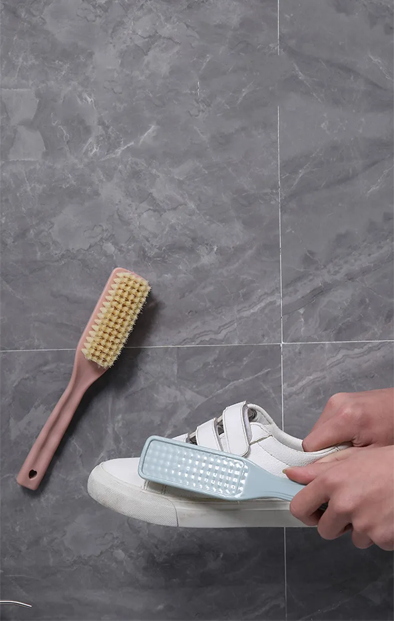 Plastic cleaning brush, laundry brush, scrubbing brush, long-handled shoe cleaning tool, hangable small brush Green-5