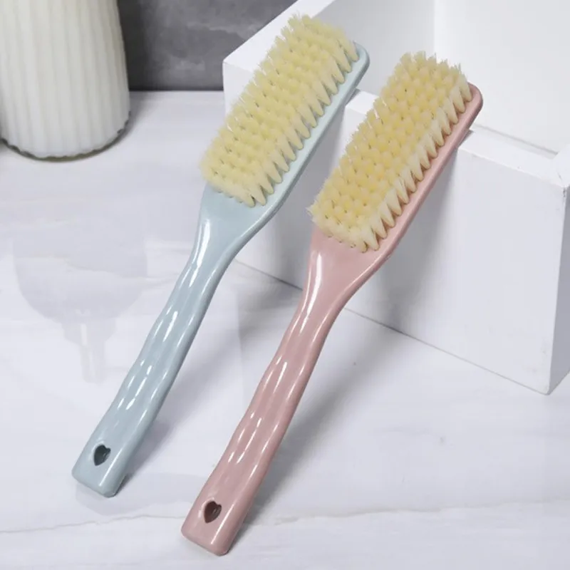 Plastic cleaning brush, laundry brush, scrubbing brush, long-handled shoe cleaning tool, hangable small brush Pink-2