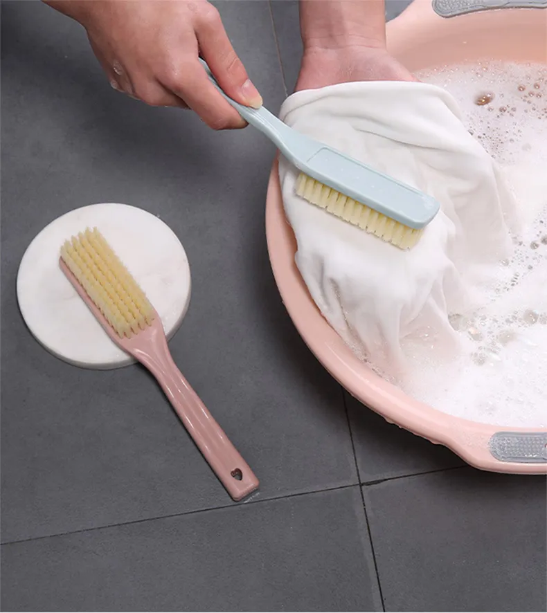 Plastic cleaning brush, laundry brush, scrubbing brush, long-handled shoe cleaning tool, hangable small brush Pink-4