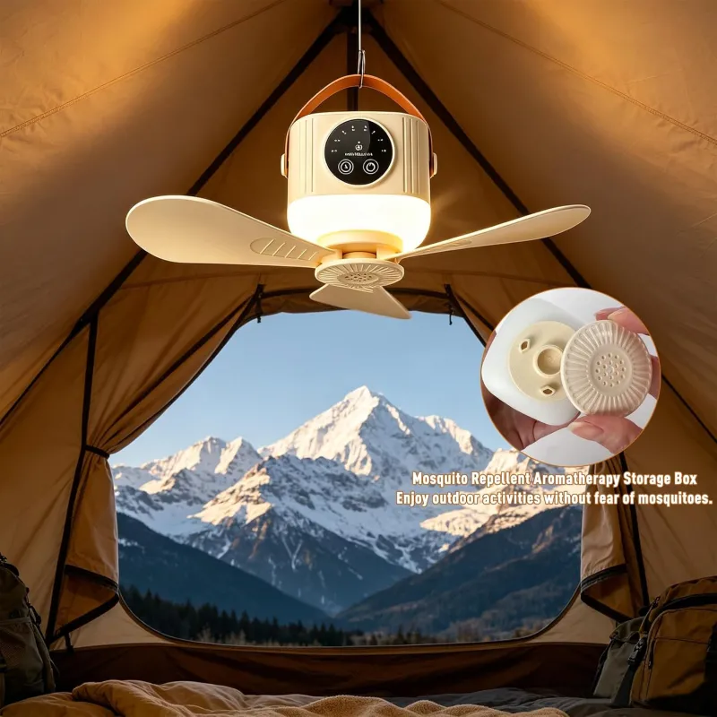 VoVoDeal D01 Portable Ceiling Fan with Remote Control, 7200mAh Rechargeable Camping Fan with LED Night Light & 8H Timer, 4 Speeds Battery Operated Hanging Fan for Tent, RV, Home & Office White-5