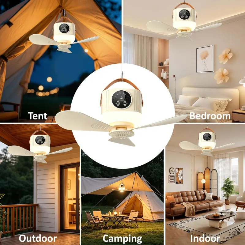 VoVoDeal D01 Portable Ceiling Fan with Remote Control, 7200mAh Rechargeable Camping Fan with LED Night Light & 8H Timer, 4 Speeds Battery Operated Hanging Fan for Tent, RV, Home & Office White-6