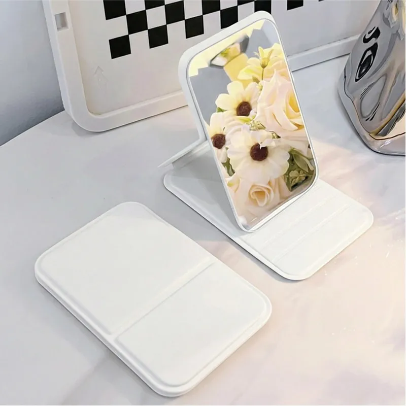 Portable folding mirror for makeup, high-definition desktop mini mirror for girls, can stand, small personal mirror White S-2