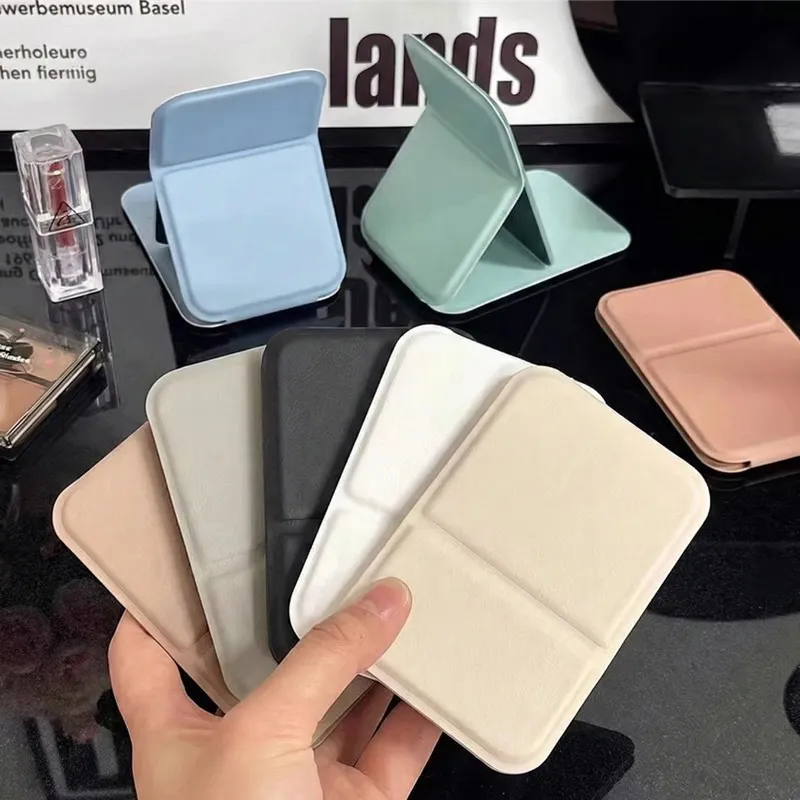 Portable folding mirror for makeup, high-definition desktop mini mirror for girls, can stand, small personal mirror Khaki S-4