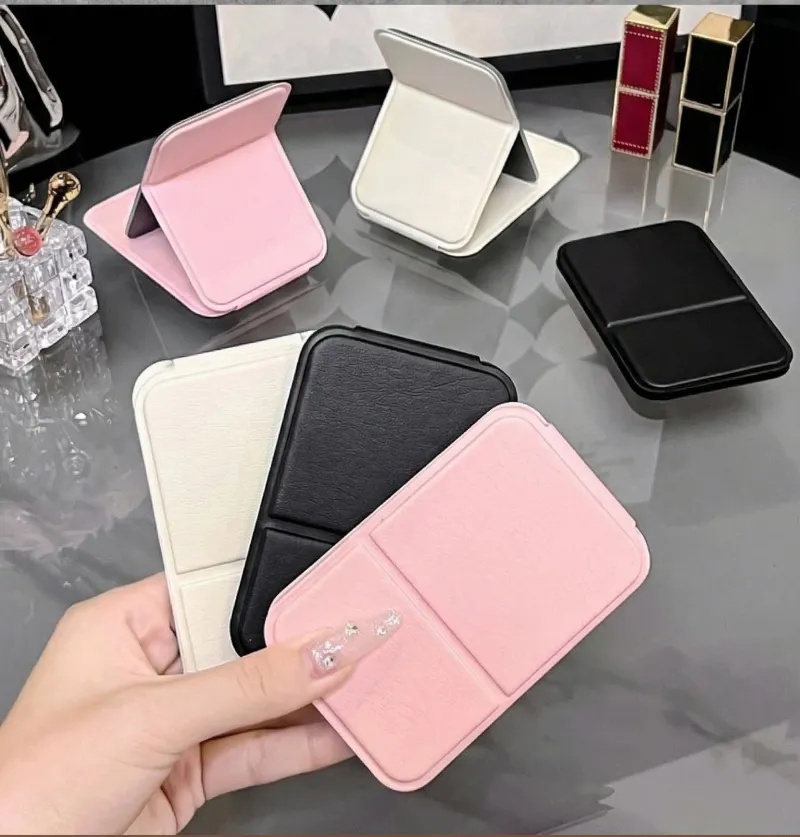 Portable folding mirror for makeup, high-definition desktop mini mirror for girls, can stand, small personal mirror Khaki S-1