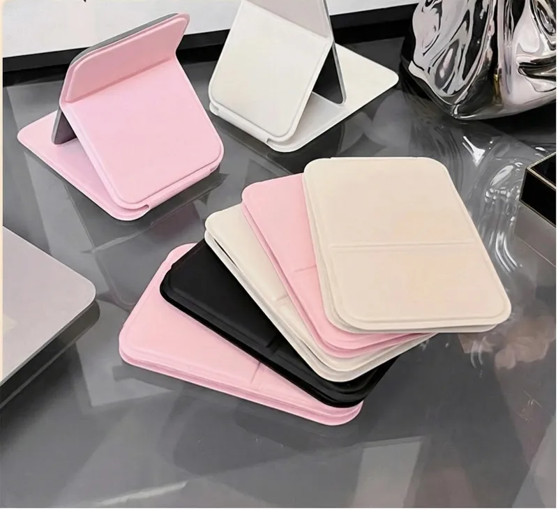 Portable folding mirror for makeup, high-definition desktop mini mirror for girls, can stand, small personal mirror Khaki S-2