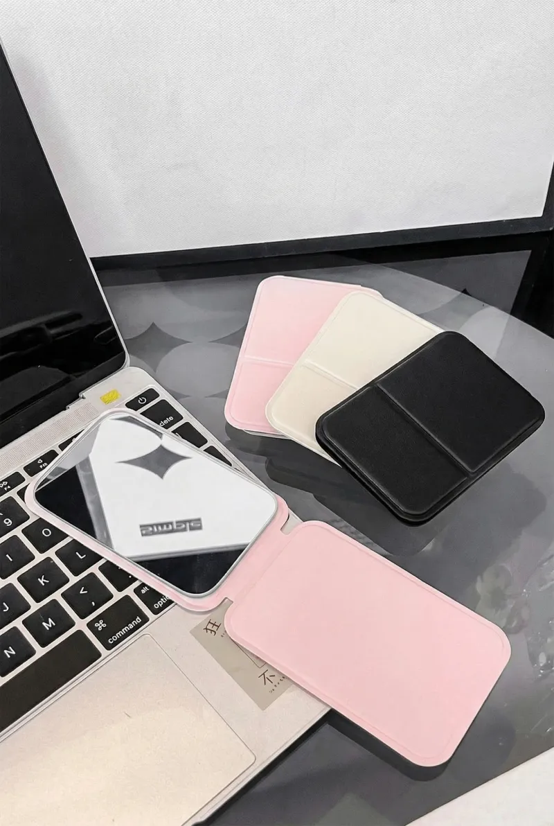 Portable folding mirror for makeup, high-definition desktop mini mirror for girls, can stand, small personal mirror Khaki S-3