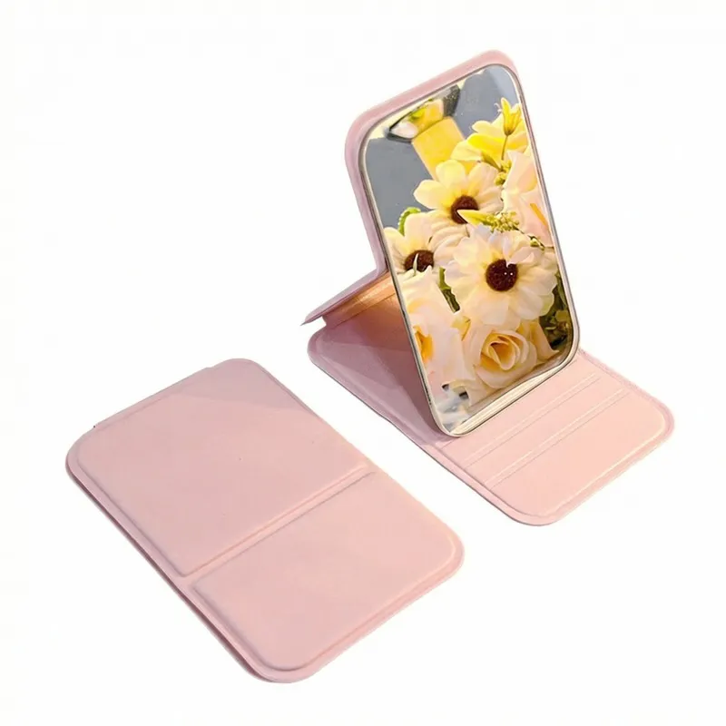 Portable folding mirror for makeup, high-definition desktop mini mirror for girls, can stand, small personal mirror Pink