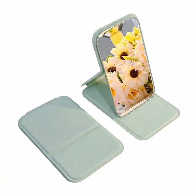 Portable folding mirror for makeup, high-definition desktop mini mirror for girls, can stand, small personal mirror Green