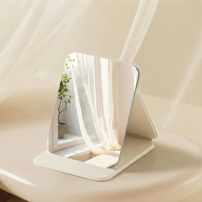 Portable folding mirror for makeup, high-definition desktop mini mirror for girls, can stand, small personal mirror White M-2