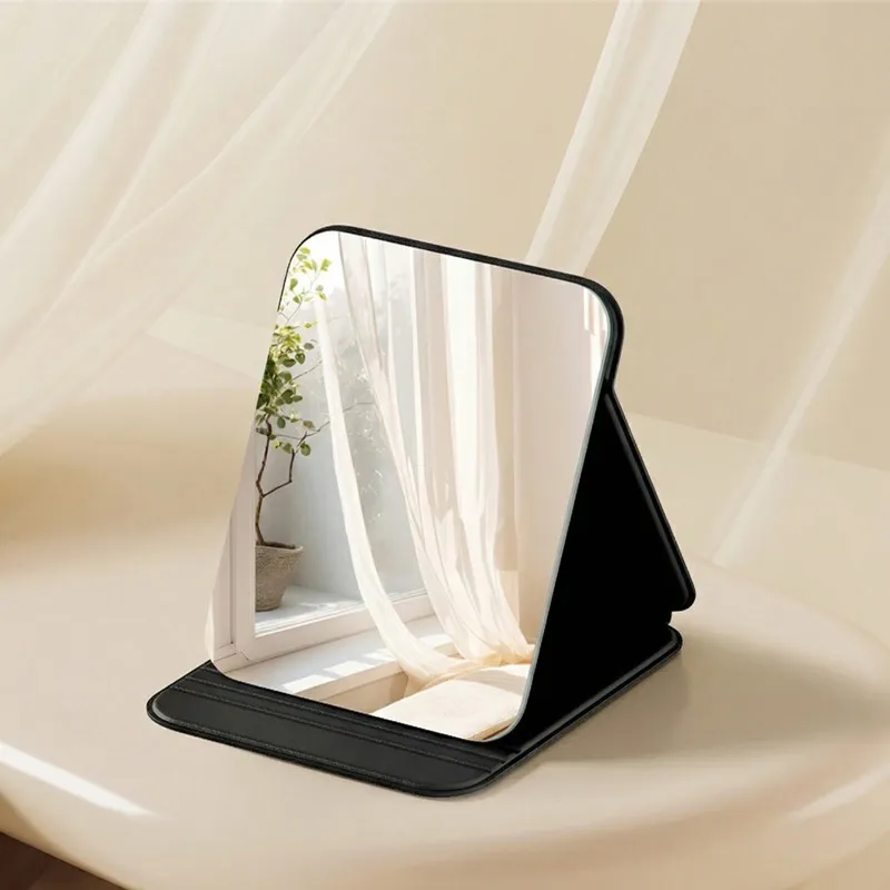 Portable folding mirror for makeup, high-definition desktop mini mirror for girls, can stand, small personal mirror Black  M-4