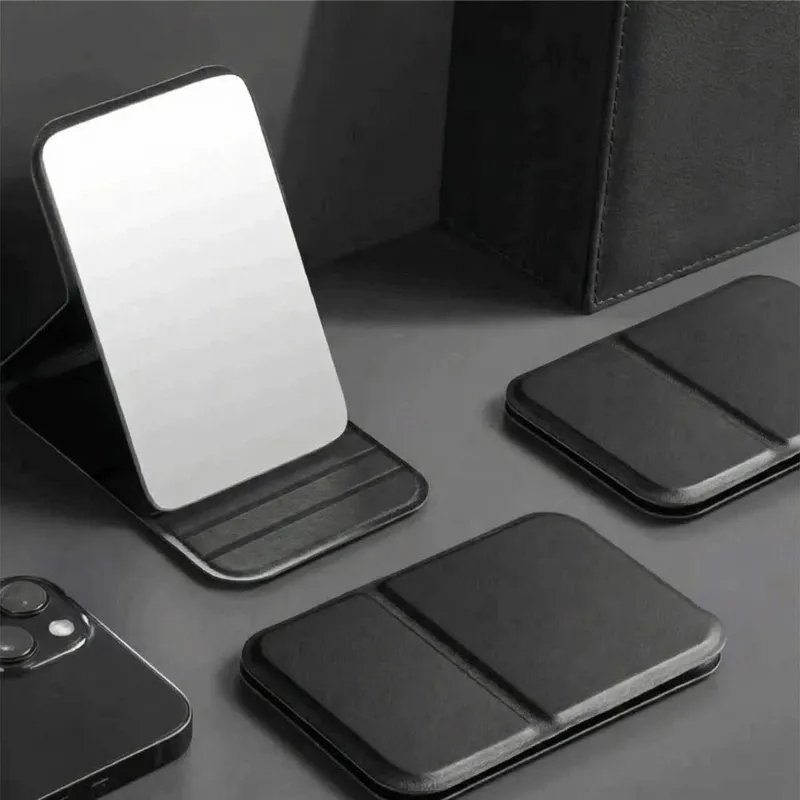 Portable folding mirror for makeup, high-definition desktop mini mirror for girls, can stand, small personal mirror Black  M-5