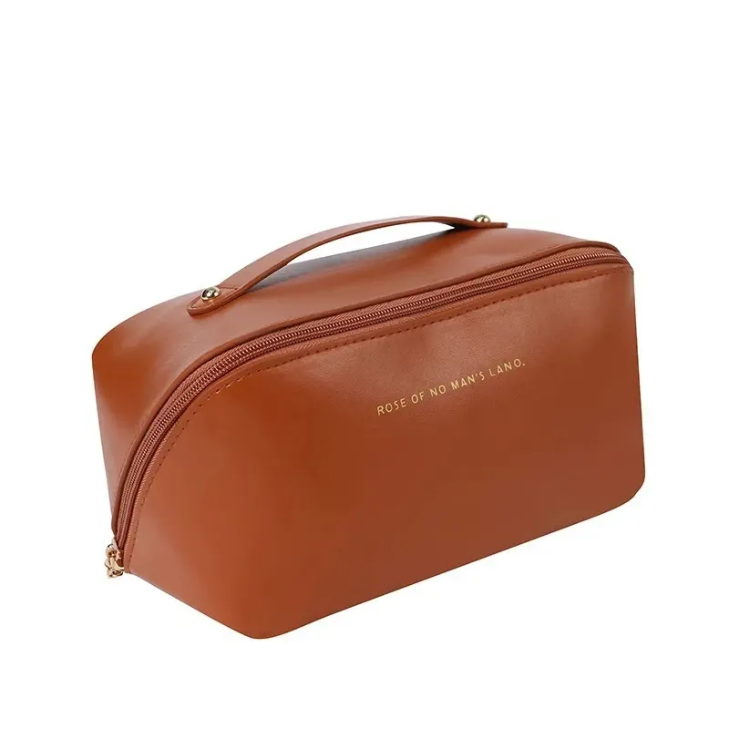 Portable Makeup Bag for Women, Ins Style Toiletry Bag, Travel Cosmetic Storage Bag, Accordion Design, Waterproof and Durable Brown-5