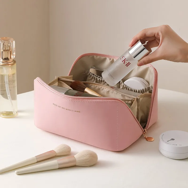 Portable Makeup Bag for Women, Ins Style Toiletry Bag, Travel Cosmetic Storage Bag, Accordion Design, Waterproof and Durable Pink-2