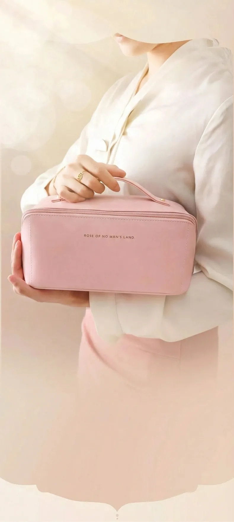 Portable Makeup Bag for Women, Ins Style Toiletry Bag, Travel Cosmetic Storage Bag, Accordion Design, Waterproof and Durable Pink-2