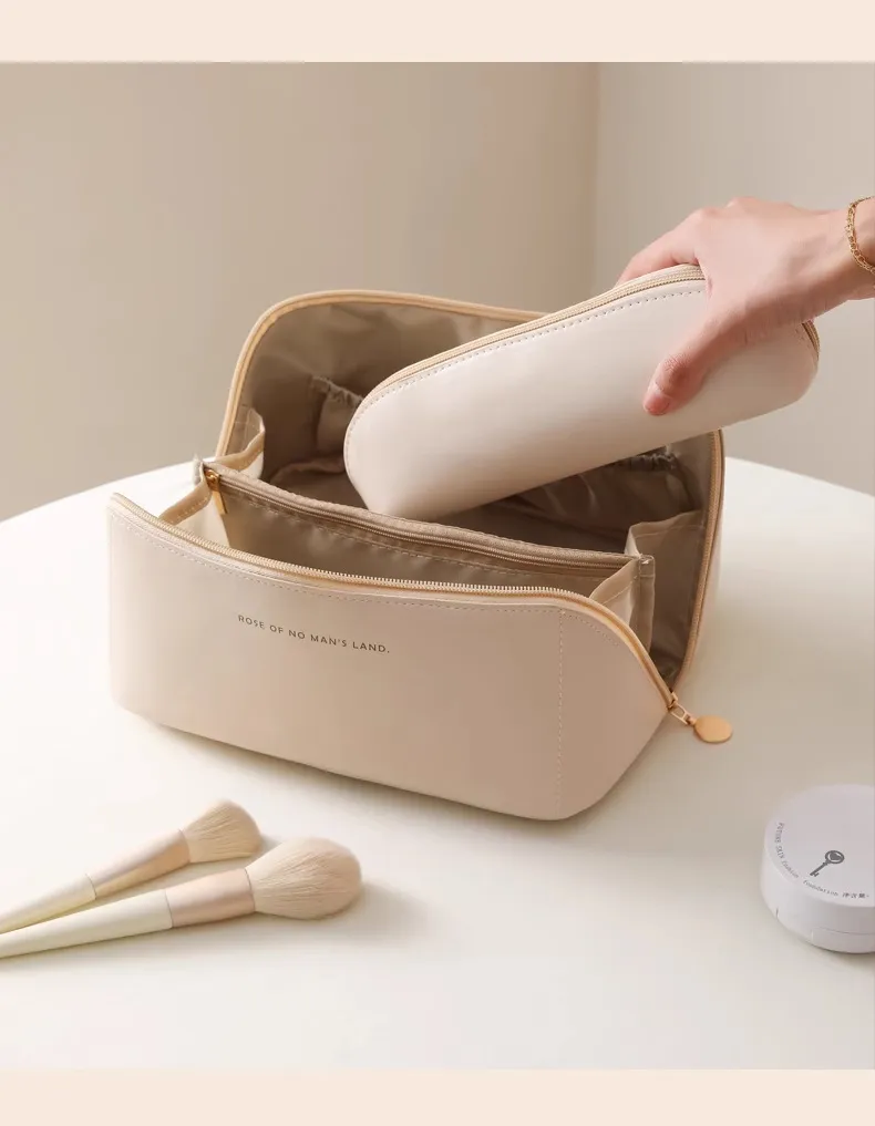 Portable Makeup Bag for Women, Ins Style Toiletry Bag, Travel Cosmetic Storage Bag, Accordion Design, Waterproof and Durable Black-4