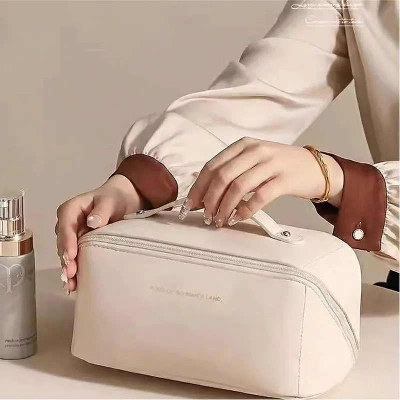 Portable Makeup Bag for Women, Ins Style Toiletry Bag, Travel Cosmetic Storage Bag, Accordion Design, Waterproof and Durable White-2