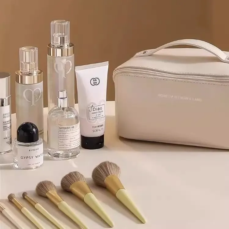 Portable Makeup Bag for Women, Ins Style Toiletry Bag, Travel Cosmetic Storage Bag, Accordion Design, Waterproof and Durable White-4