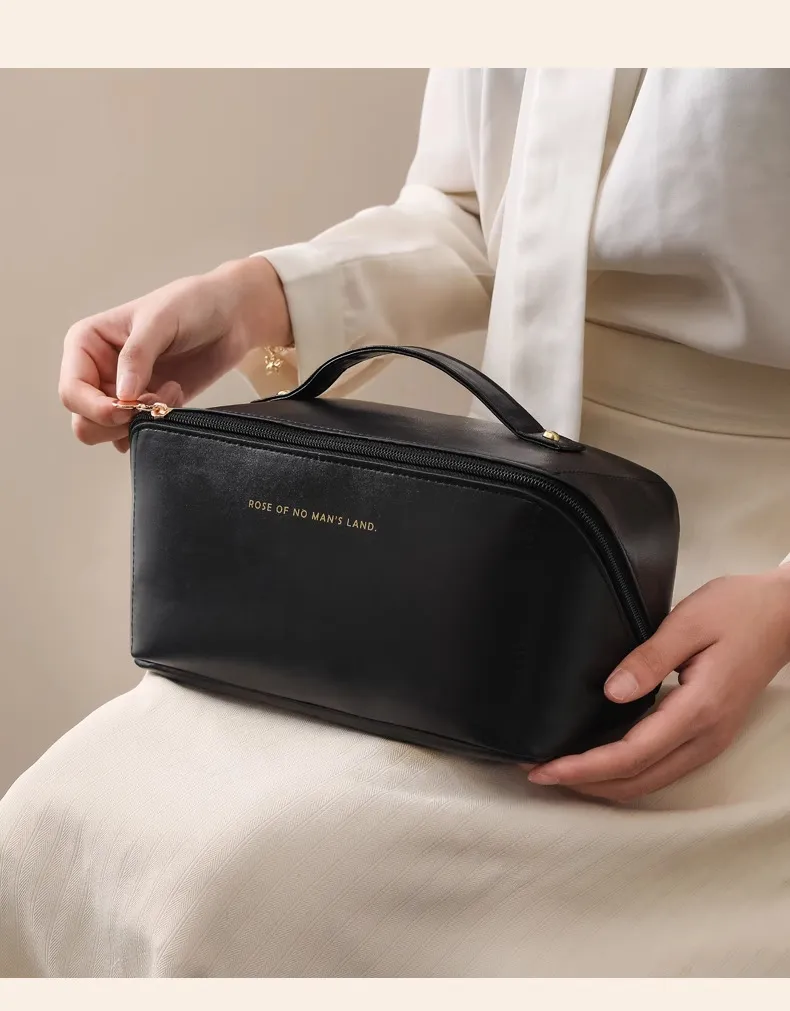 Portable Makeup Bag for Women, Ins Style Toiletry Bag, Travel Cosmetic Storage Bag, Accordion Design, Waterproof and Durable White-3