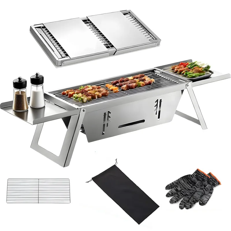 Portable Stainless Steel Barbeque Grill Set, Tandoori Grill For Home & Charcoal Grill Barbeque Stand For Outdoor Picnic Camping BBQ
