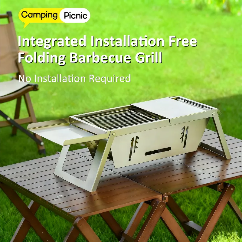 Portable Stainless Steel Barbeque Grill Set, Tandoori Grill For Home & Charcoal Grill Barbeque Stand For Outdoor Picnic Camping BBQ Silver-2