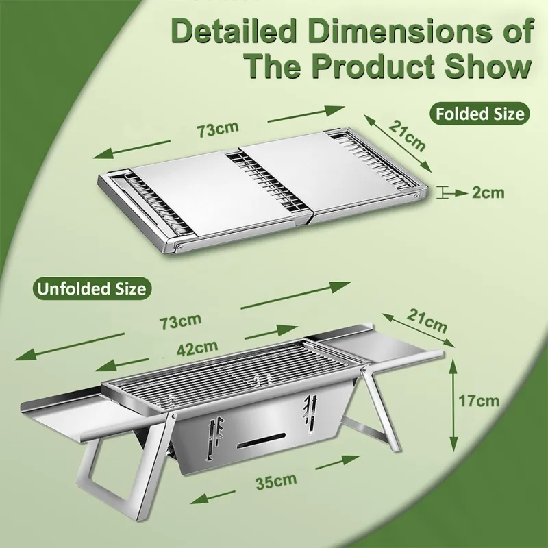 Portable Stainless Steel Barbeque Grill Set, Tandoori Grill For Home & Charcoal Grill Barbeque Stand For Outdoor Picnic Camping BBQ Silver-8