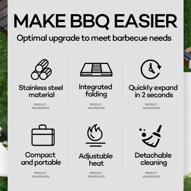 Portable Stainless Steel Barbeque Grill Set, Tandoori Grill For Home & Charcoal Grill Barbeque Stand For Outdoor Picnic Camping BBQ Silver-9