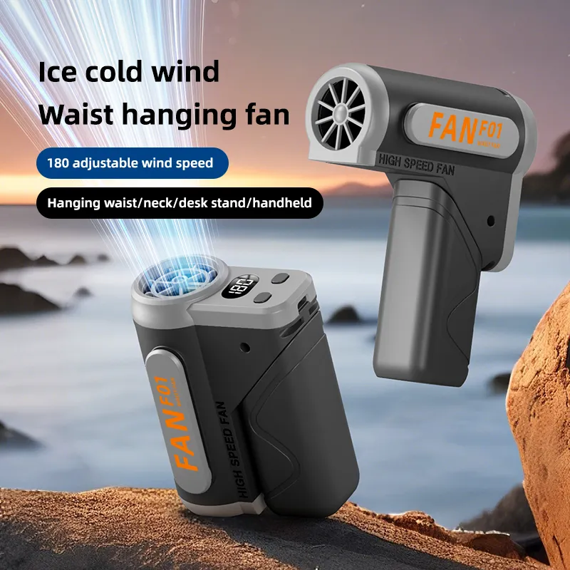 VoVoDeal F01 Portable Waist Belt Fan, 3000mAh Rechargeable 3-in-1 Hands-Free Neck & Handheld Fan, Stepless Speed Control (10-180 Levels), Built-in SOS Emergency Light for Outdoor Work, Camping & Travel Black-3