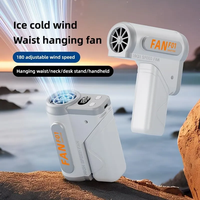 VoVoDeal F01 Portable Waist Belt Fan, 3000mAh Rechargeable 3-in-1 Hands-Free Neck & Handheld Fan, Stepless Speed Control (10-180 Levels), Built-in SOS Emergency Light for Outdoor Work, Camping & Travel White-4