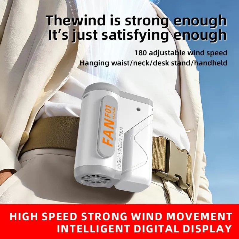 VoVoDeal F01 Portable Waist Belt Fan, 3000mAh Rechargeable 3-in-1 Hands-Free Neck & Handheld Fan, Stepless Speed Control (10-180 Levels), Built-in SOS Emergency Light for Outdoor Work, Camping & Travel White-5