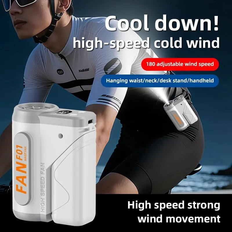 VoVoDeal F01 Portable Waist Belt Fan, 3000mAh Rechargeable 3-in-1 Hands-Free Neck & Handheld Fan, Stepless Speed Control (10-180 Levels), Built-in SOS Emergency Light for Outdoor Work, Camping & Travel White-6