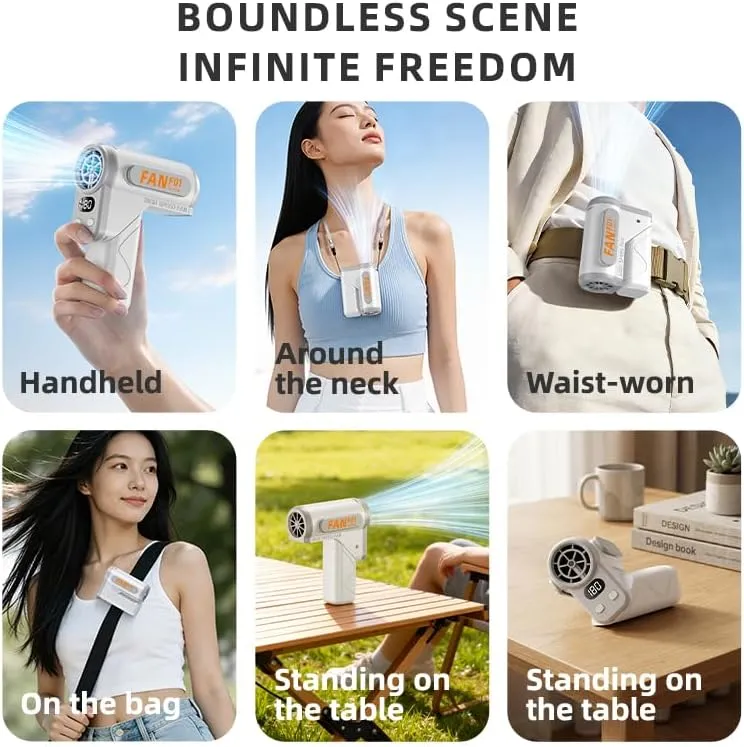 VoVoDeal F01 Portable Waist Belt Fan, 3000mAh Rechargeable 3-in-1 Hands-Free Neck & Handheld Fan, Stepless Speed Control (10-180 Levels), Built-in SOS Emergency Light for Outdoor Work, Camping & Travel White-9