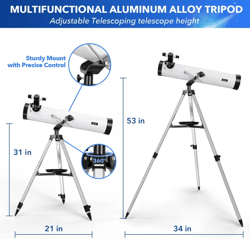 Professional Telescope for Astronomy, 76mm Large Aperture 700mm Reflector Telescope with 525X Ultra HD Zoom White-5