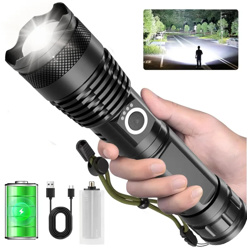 Rechargeable Torch Light High Power, LED Torchlight 10000 Lumens with USB Charging, Powerful Tactical Super Bright Flashlight