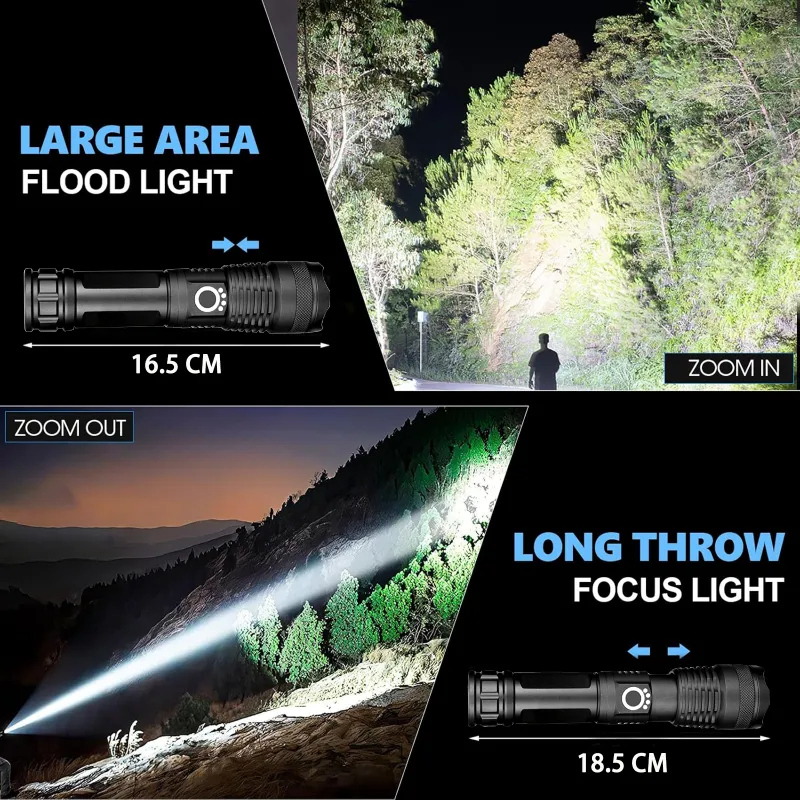 Rechargeable Torch Light High Power, LED Torchlight 10000 Lumens with USB Charging, Powerful Tactical Super Bright Flashlight Black-3