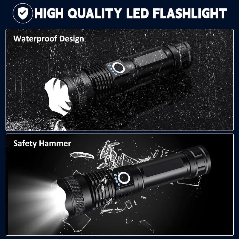 Rechargeable Torch Light High Power, LED Torchlight 10000 Lumens with USB Charging, Powerful Tactical Super Bright Flashlight Black-5