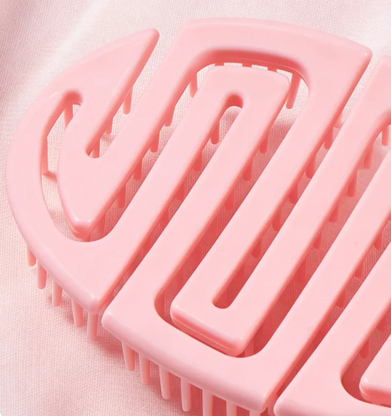 Retro Pompadour Hollow Hair Styling Comb Dual-Use Wet and Dry Massage Bone Comb Curved Large Comb Blue S-4