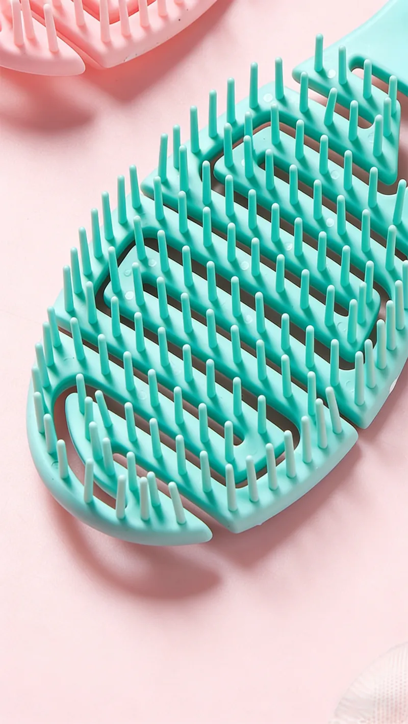 Retro Pompadour Hollow Hair Styling Comb Dual-Use Wet and Dry Massage Bone Comb Curved Large Comb Blue S-5