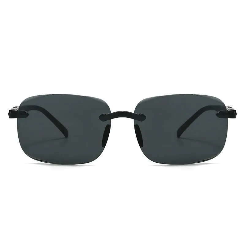 Retro Sunglasses for Men Women | Rimless Rectangular Sunglasses | Polarized & 100% UV Protected | Goggles | Shades Black-2