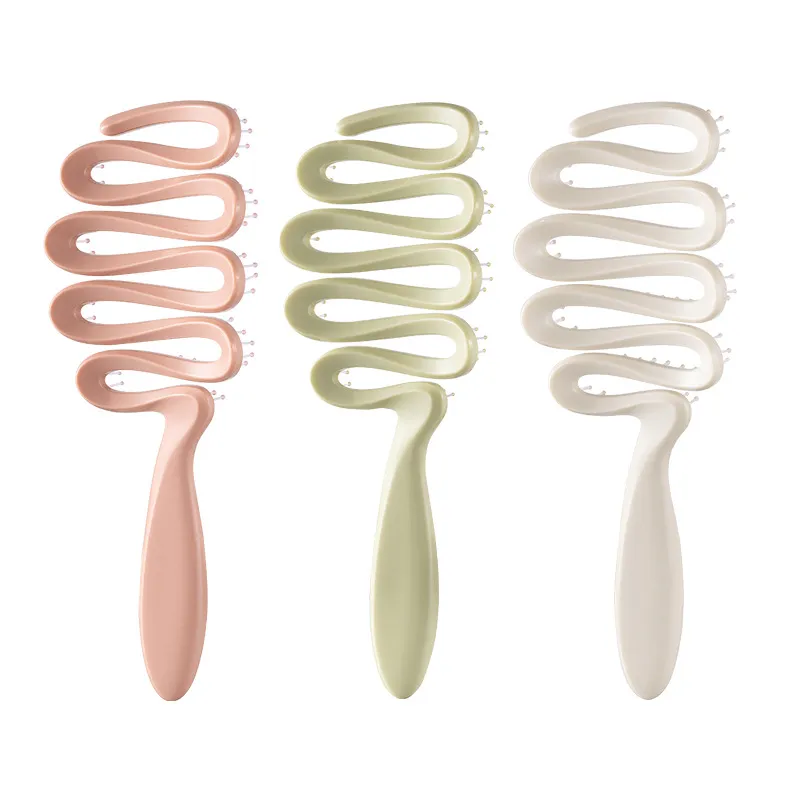 Ribbon-shaped hollow massage comb for women, scalp massaging comb, meridian comb, tangle-free smooth hair care comb, rib-style comb Pink L-3