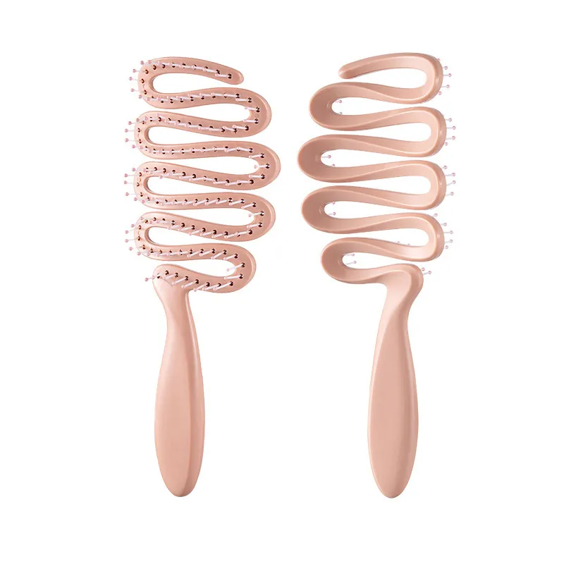 Ribbon-shaped hollow massage comb for women, scalp massaging comb, meridian comb, tangle-free smooth hair care comb, rib-style comb Pink L-4