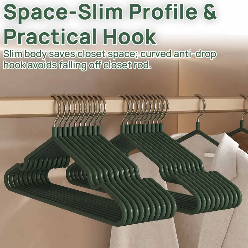 Rubber Coated Metal Suit Coat Hangers 12 Pack, Heavy Duty Clothes Hanger with Chrome and Black Friction, Metal Shirt Jacket Hanger with Round Notches for Dress Green-6