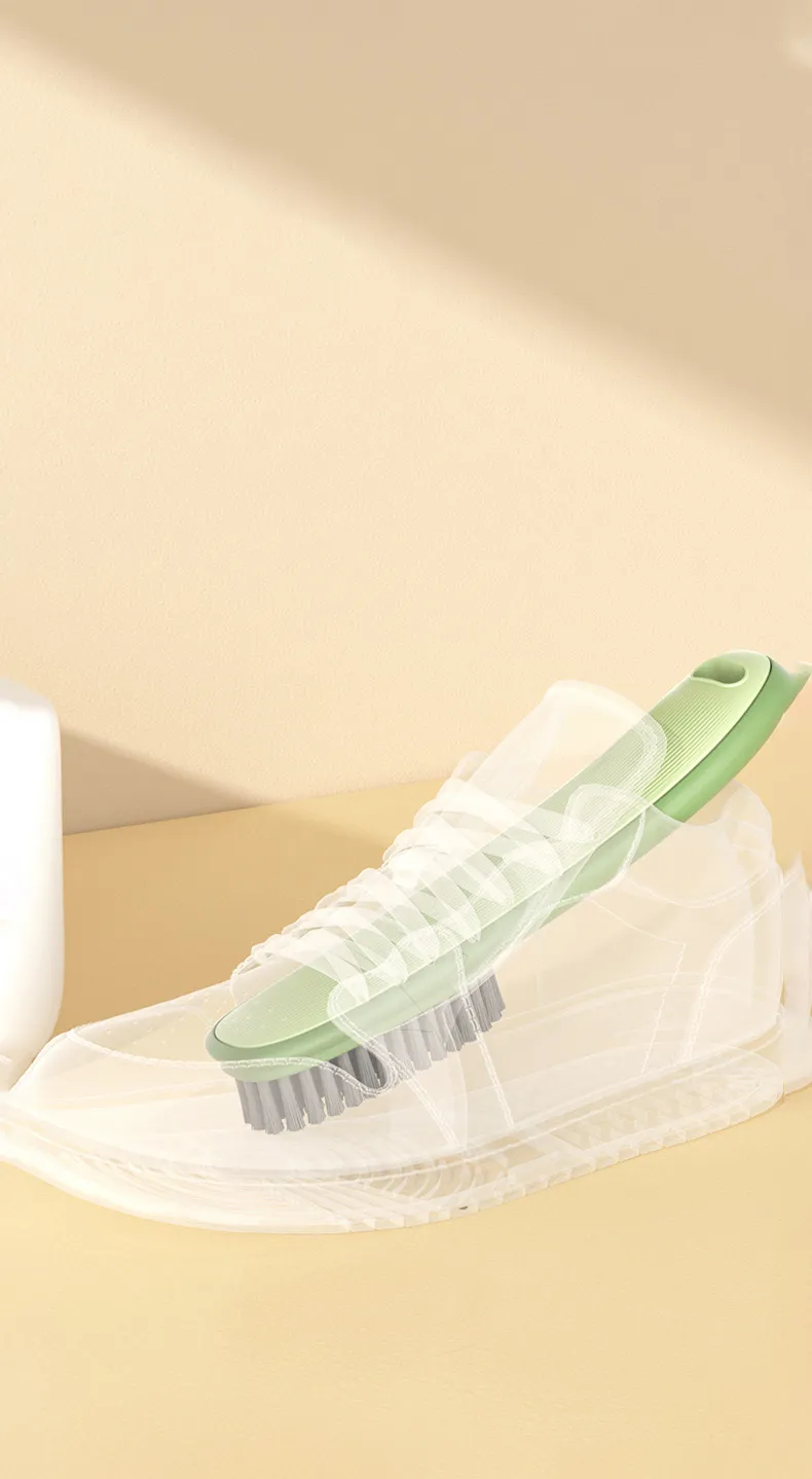 Shoe and laundry brush with long handle and soft bristles, cleaning brush, scrubbing brush, shoe brush Green-1