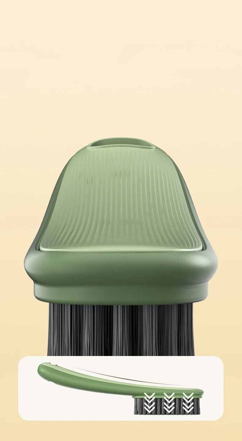 Shoe and laundry brush with long handle and soft bristles, cleaning brush, scrubbing brush, shoe brush Green-2