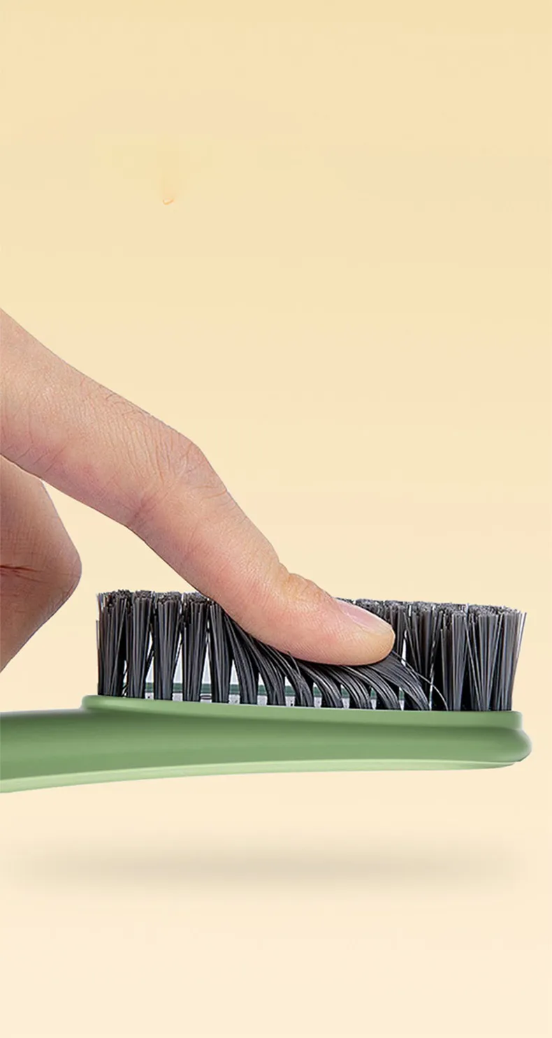 Shoe and laundry brush with long handle and soft bristles, cleaning brush, scrubbing brush, shoe brush Green-3